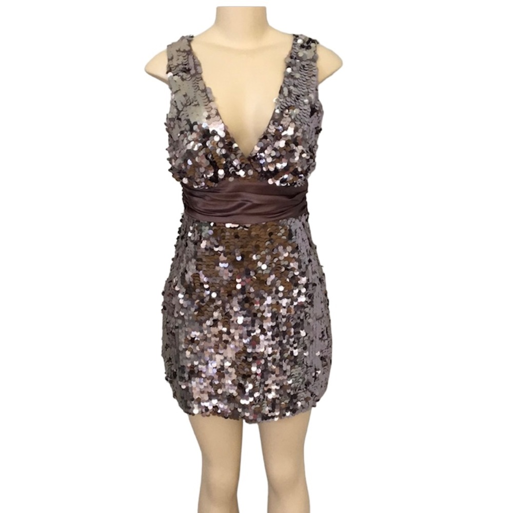 Forever 21 Taupe Sequin V-Neck Mini Dress